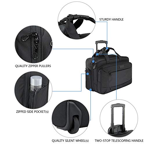 KROSER Maletín para Portátil con Ruedas Mochila Premium Impermeable hasta 17.3 ´´ a Prueba de Agua Durante la Noche Bolsa con Bolsillos RFID para Viajes/Negocios/Escuela/Hombres/Mujeres-Negro