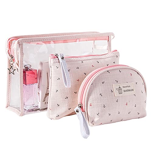 KSIBNW 3 en 1 Neceser Mujer,Neceser Transparente Bolsa de Aseo Neceser Maquillaje Pequeño Portátil Impermeable Neceser de Viaje de Transporte Organizador de Cosmético,Regalo Mujer Niña Rosado