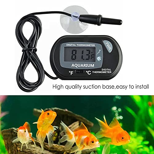 Ksruee Termómetro de Acuario Digital LCD, Fahrenheit/Celsius (℉ / ℃) Tanque de Pescado Terrario Temperatura con Ventosa, termómetro de Agua para Peces y Reptiles como Lagarto y Tortuga