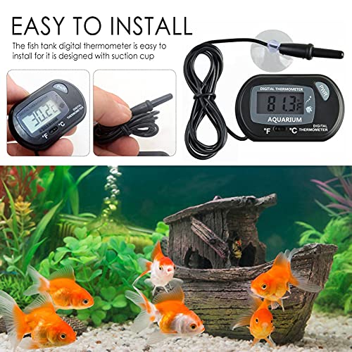 Ksruee Termómetro de Acuario Digital LCD, Fahrenheit/Celsius (℉ / ℃) Tanque de Pescado Terrario Temperatura con Ventosa, termómetro de Agua para Peces y Reptiles como Lagarto y Tortuga