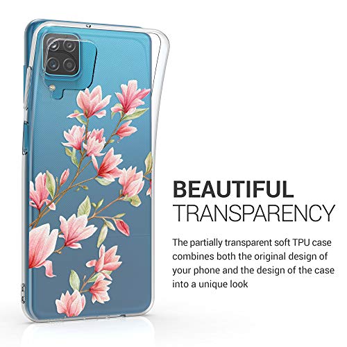 kwmobile Carcasa Compatible con Samsung Galaxy A12 - Funda Silicona TPU Magnolias Rosa Claro/Blanco/Transparente