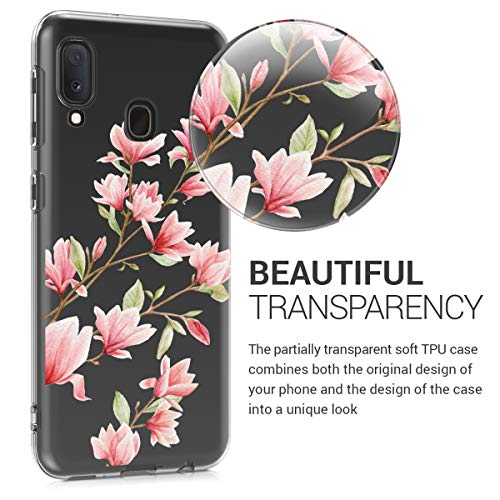 kwmobile Carcasa Compatible con Samsung Galaxy A20e - Funda Silicona TPU Magnolias Rosa Claro/Blanco/Transparente