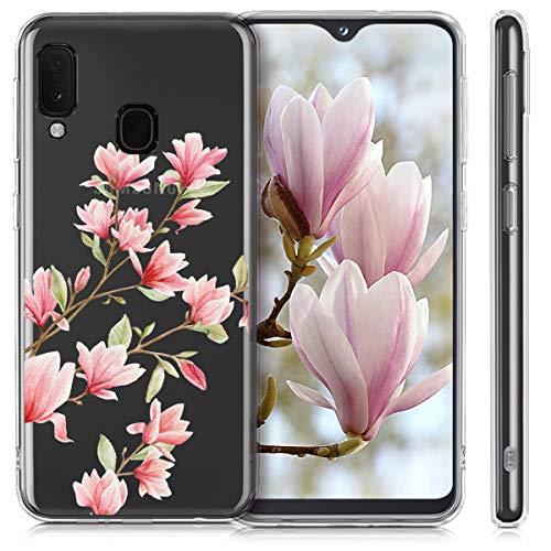 kwmobile Carcasa Compatible con Samsung Galaxy A20e - Funda Silicona TPU Magnolias Rosa Claro/Blanco/Transparente