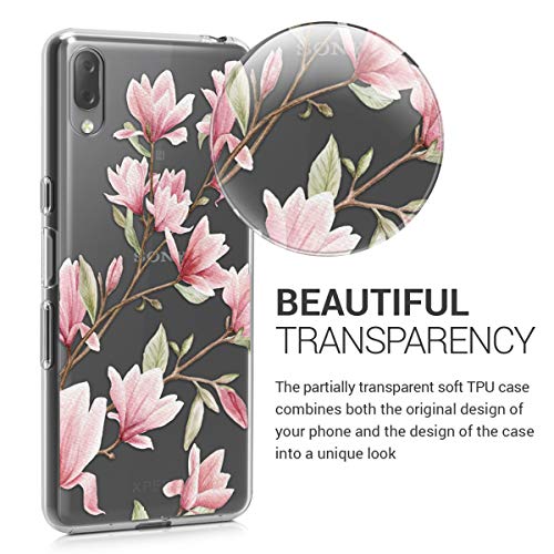 kwmobile Carcasa Compatible con Sony Xperia L3 - Funda Silicona TPU Magnolias Rosa Claro/Blanco/Transparente