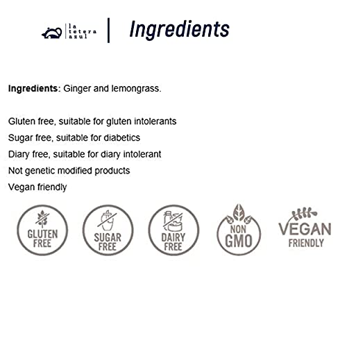 LA TETERA AZUL Infusión Ecológica De Jengibre Y Hierba Limón. Té Adelgazante Orgánico. Organic Ginger Lemon. 20 Bolsitas De 1,5 Gramos.