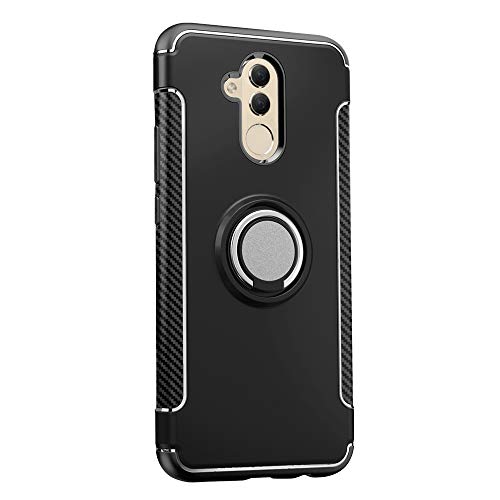 Labanema Mate 20 Lite Funda, 360 Rotating Ring Grip Stand Holder Capa TPU + PC Shockproof Anti-rasguños teléfono Caso protección Cáscara Cover para Huawei Mate 20 Lite - Negro