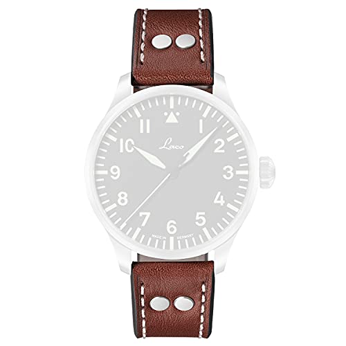 Laco Reloj de aviador con correa de cuero – XL 20 mm – 20,5 cm de largo – Remaches – Correa de repuesto – Calidad única – Acabado excepcional