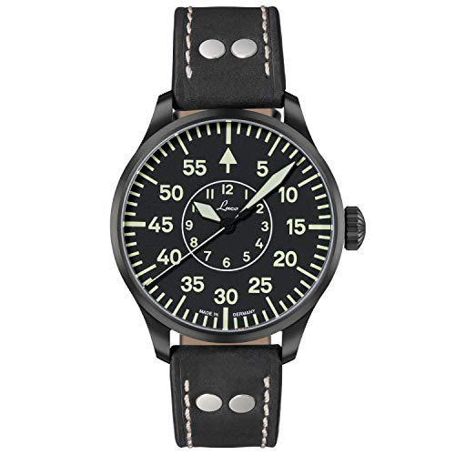 Laco Reloj de pulsera para hombre Bielefeld, correa de piel de becerro negra, cristal de zafiro, 42 mm de diámetro, automático, reloj de marinero, incluye estuche - 861760.2