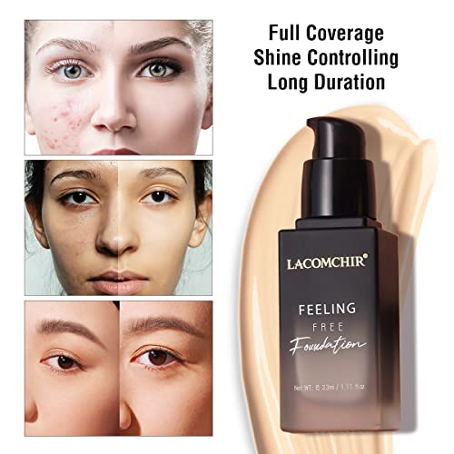 Lacomchir Feeling Free Base Maquillaje Cobertura Total 33 ml 24H Larga Duración Mate Foundation Líquido - Maquillaje Mujer - Antiarrugas y Reparadora - Waterproof - Vegano | Libre de Crueldad - FAIR