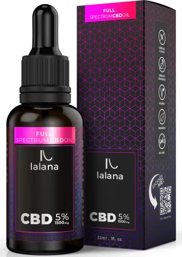 LALANA CBD Oil - Full spectrum Aceite CBD 5%, 30ml, 1500 mg CBD espectro completo, Fórmula mejorada - Base de Aceite MCT (coco), curcumina y piperina