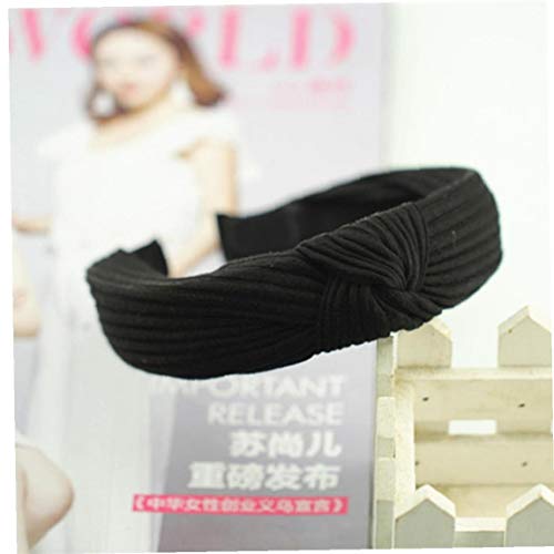 Las Vendas Para Las Mujeres Anudadas Bandas Anchas Llanura Turbante Diadema Cruz De La Manera Del Nudo Del Pelo Con Solid Colores (Negro)