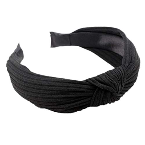 Las Vendas Para Las Mujeres Anudadas Bandas Anchas Llanura Turbante Diadema Cruz De La Manera Del Nudo Del Pelo Con Solid Colores (Negro)