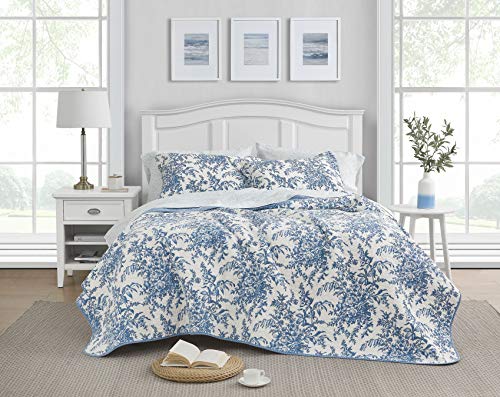 Laura Ashley Bedford algodón edredón Reversible Set, algodón, Azul, Full/Queen