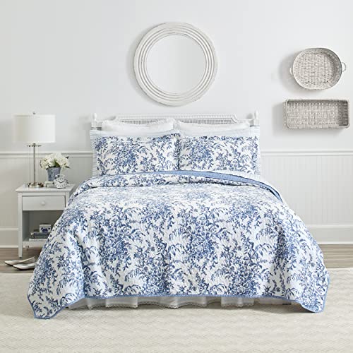 Laura Ashley Bedford algodón edredón Reversible Set, algodón, Azul, Full/Queen