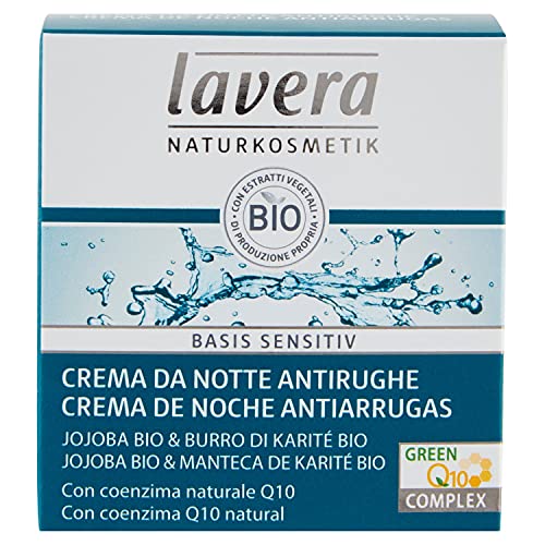 Lavera Basis Sensitiv Crema de Noche Antiarrugas Q10 - Con coenzima Q10 natural - Jojoba & Manteca de karité bio - vegano - biológico - cosméticos naturales 100% certificados - 50 ml