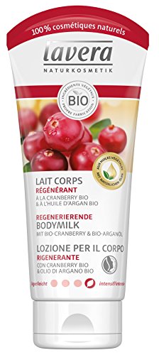 Leche corporal regenerante de Lavera con arándanos bio & aceite de argán bio. Vegana. Cosméticos naturales. Ingrédientes vegetales bio. 100% natural (200ml)