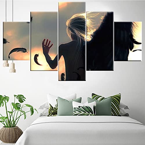 Lienzo de arte de pared para cuadros de dormitorio e impresiones para dormitorio 5 piezas lienzo de arte de pared pintura de ángeles póster de paisaje decoración moderna cuadros de sala de estar mar