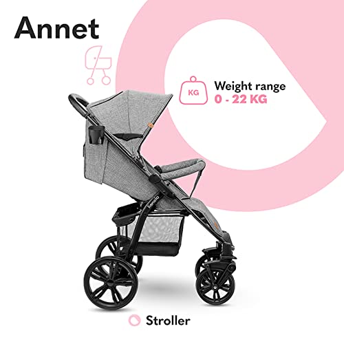 LIONELO Annet Silla de Pase Para niños hasta 22 kg 0-48M ajuste del respaldo hasta posición horizontal Capucha XXL Plegable fácil con ventana Mosquitera