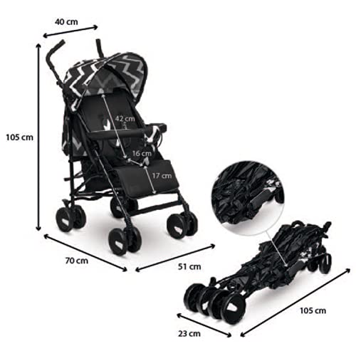 Lionelo Elia Carrito 80 x 51 x 105 cm Para niños de 15 kg 6-36M Regulación del respaldo y plegado sencillo Toldo con ventanilla Cesta Mosquitera Negro y Bianco