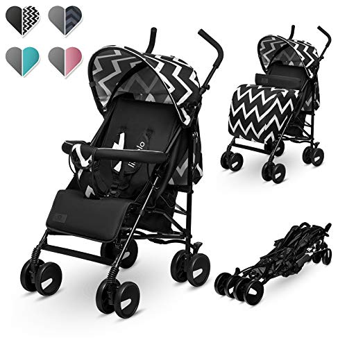 Lionelo Elia Carrito 80 x 51 x 105 cm Para niños de 15 kg 6-36M Regulación del respaldo y plegado sencillo Toldo con ventanilla Cesta Mosquitera Negro y Bianco