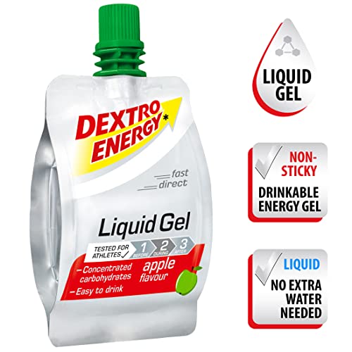 Liquid Energy Gel, 6 x 60 ml Dextro Energy Liquid Gel Manzana, alternativa a las barritas energéticas, con glucosa de uva ideal para viajes, 100% vegano