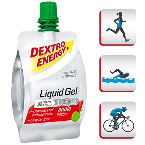 Liquid Energy Gel, 6 x 60 ml Dextro Energy Liquid Gel Manzana, alternativa a las barritas energéticas, con glucosa de uva ideal para viajes, 100% vegano