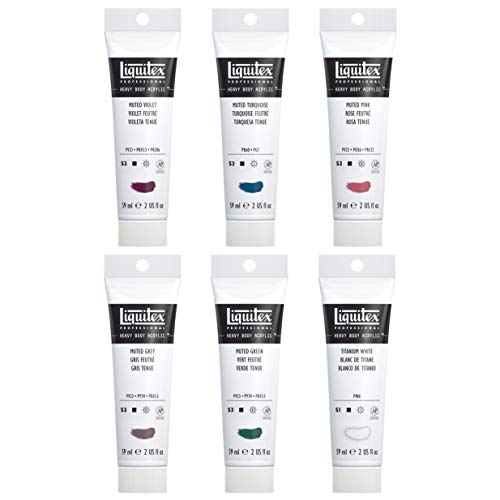 Liquitex Profesional Heavy Body - Pintura acrílica profesional de cuerpo espeso, set de 6 tubos de 59 ml, colores tenues de la colección "Muted Collection" + Blanco