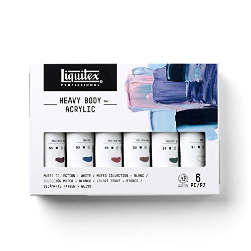 Liquitex Profesional Heavy Body - Pintura acrílica profesional de cuerpo espeso, set de 6 tubos de 59 ml, colores tenues de la colección "Muted Collection" + Blanco