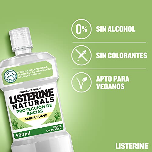 Listerine NATURALS - Enjuague Bucal, Proteccion de las Encías, Sabor Suave , 500 ml