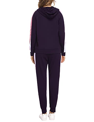 Litherday Conjunto Chándal Mujer Invierno Largo Algodón Conjunto Sudadera Mujer Larga Chándal para Mujer Invierno con Chaqueta y Pantalones para Jogging Tenis Fitness 2 Piezas, Morado, S