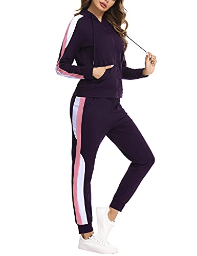 Litherday Conjunto Chándal Mujer Invierno Largo Algodón Conjunto Sudadera Mujer Larga Chándal para Mujer Invierno con Chaqueta y Pantalones para Jogging Tenis Fitness 2 Piezas, Morado, S