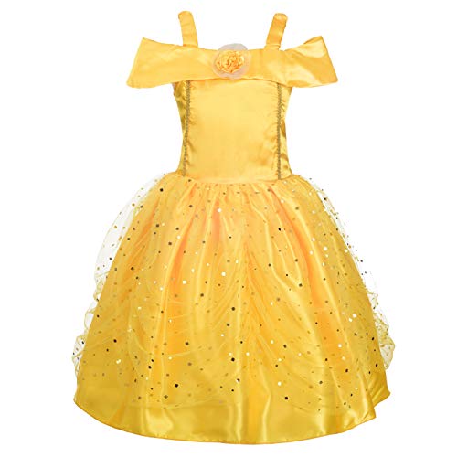 Lito Angels Disfraz Belle de la Bella y la Bestia Vestido de Princesa Amarillo para Niñas Pequeños Talla 4 a 5 Años, estilo B