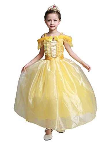 Lito Angels Disfraz de Bella y la Bestia Vestido de Princesas Belle para Niña Talla 6-7 Años, Amarillo