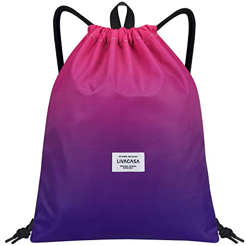 LIVACASA Mochilas de Cuerdas Hombre Mujer Grandes Bolsas de Cuerdas Gimnasio Cordones Cómodos Ajustable con Asa A Prueba de Agua Rosa y Verde Degradado