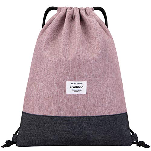 LIVACASA Mochilas de Cuerdas Mujeres Casual Mochilas Cordón Impermeable Gimnasio Deportes Ligero Gym Bag Rosa 43×33cm