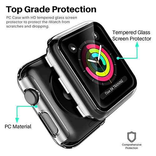 LK Protector de Pantalla Compatible con Apple Watch Series 3 Series 2 Series 1 38mm, 2 Pack, PC Funda, Cristal Vidrio Templado