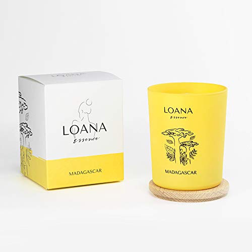 LOANA ESSENCE Vela Aromática Vainilla, Clavo- Madagascar - Duración Estimada 40h Vela Perfumada Grande y Decorativa Para Masajes y Relajación Hecha de Cera de Soja - 180gr -