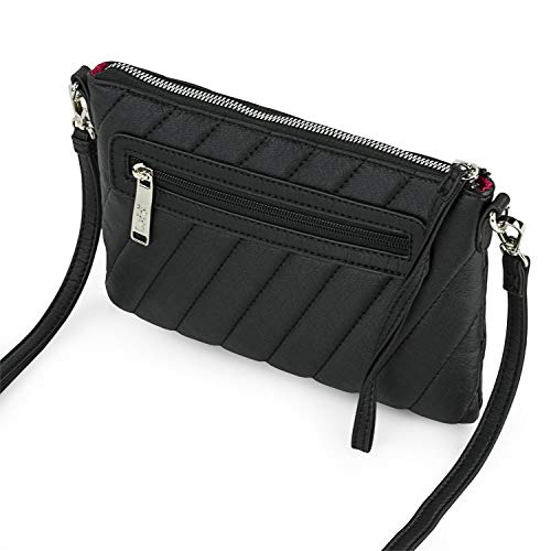 Lois - Bolso Bandolera para Mujer de Piel Sintética PU Ecológica con Asa Corta para Muñeca y Asa Larga Desmontable Ajustable. Cierre Cremallera. Bolsillo Trasero 311166, Color Negro