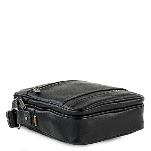 Lois - Bolso Hombre Bandolera Pequeña de Piel PU - Bolso de Hombro de Marca LOIS con Cremallera para Uso Casual, Trabajo y Viaje Diseñado en España 310226, Color Negro