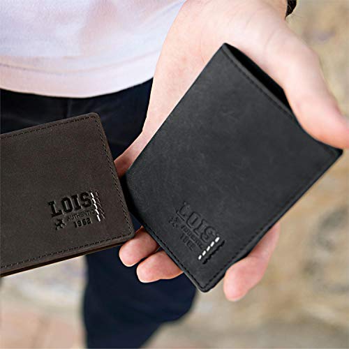 Lois - Cartera para Hombre de Cuero. Billetera de Piel Genuina. Compartimentos Monedero Billetes Tarjetas y Documentación. Protección Seguridad RFID 202818, Color Antracita