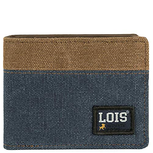 Lois - Cartera para Hombre Joven Pequeña de Marca LOIS con Monedero, Billetera y Tarjetero. Muchos Compartimentos. Billetera para Hombre. Protección Antiescaneo de Tarjetas RFID. 203701, Color Azul