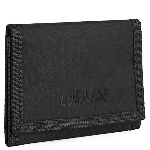 Lois - Cartera para Hombre Joven Pequeña de Marca LOIS con Monedero, Billetera y Tarjetero. Muchos Compartimentos. Billetera para Hombre. Protección Antiescaneo de Tarjetas RFID. 311001, Color Negro