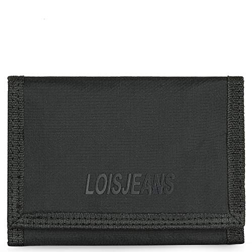 Lois - Cartera para Hombre Joven Pequeña de Marca LOIS con Monedero, Billetera y Tarjetero. Muchos Compartimentos. Billetera para Hombre. Protección Antiescaneo de Tarjetas RFID. 311001, Color Negro