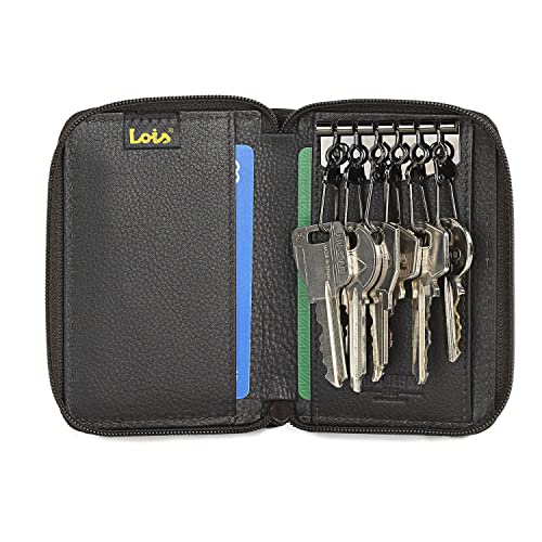 Lois - Llavero Cartera con Cierre Cremallera para Hombre de Piel Genuina. Tarjetero con Protección Anti escaneo RFID. Diseño Exclusivo de la Marca 205201, Color Marron