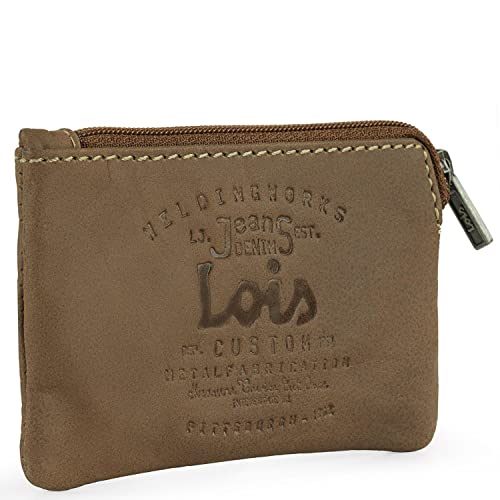 Lois - Monedero Hombre de Piel Genuina Cuero pequeño de Marca LOIS. Llavero Monedero Tarjetas DNI. Diseñado en España. 11002, Color Coñac