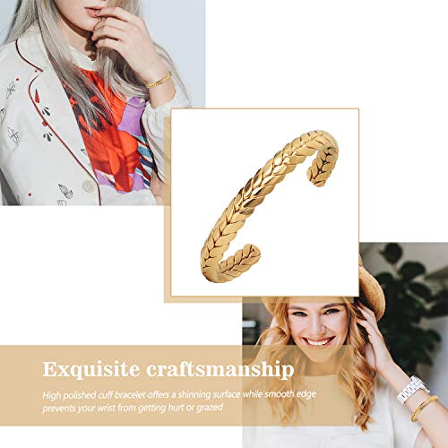 Lolalet Pulsera Regulable Chapada Oro 18K, Brazalete Muñequero Abierto Ajustable Modelado Trenzado, Joya Regalo para Mujer –Trigo Dorado