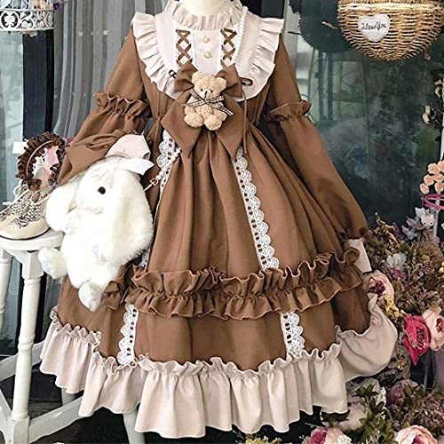 Lolita Princess Dress, Kawaii Sweet Lolita Dress Princess Tea Party Dresses Vestido de gasa con volantes de manga larga Disfraces de cosplay de princesa Disfraces Ropa encantadora para niñas y mujeres