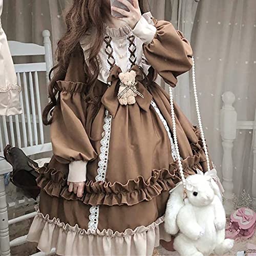 Lolita Princess Dress, Kawaii Sweet Lolita Dress Princess Tea Party Dresses Vestido de gasa con volantes de manga larga Disfraces de cosplay de princesa Disfraces Ropa encantadora para niñas y mujeres