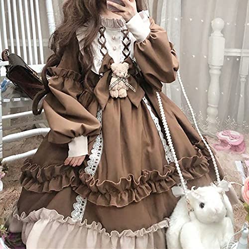 Lolita Princess Dress, Kawaii Sweet Lolita Dress Princess Tea Party Dresses Vestido de gasa con volantes de manga larga Disfraces de cosplay de princesa Disfraces Ropa encantadora para niñas y mujeres