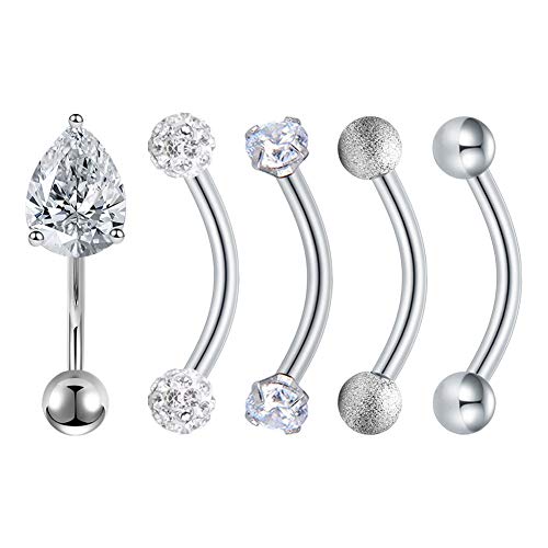 Longita 5 Piezas Piercing Ceja Curvo Barbell Oreja Rook Tragus Pendientes Labio Anillo 16G Barra 6mm